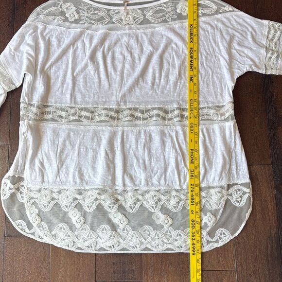 Free People Love Me white lace tee womens size small oversized sheer romantic bo - Picture 8 of 9